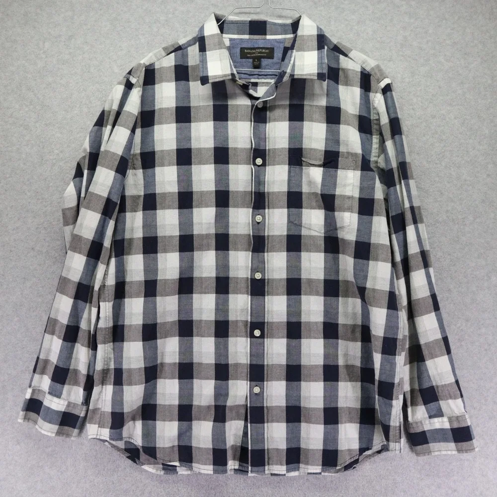 Banana Republic Shirt Mens Large Soft Wash Standard Fit Button Blue Long‎ Sleeve
